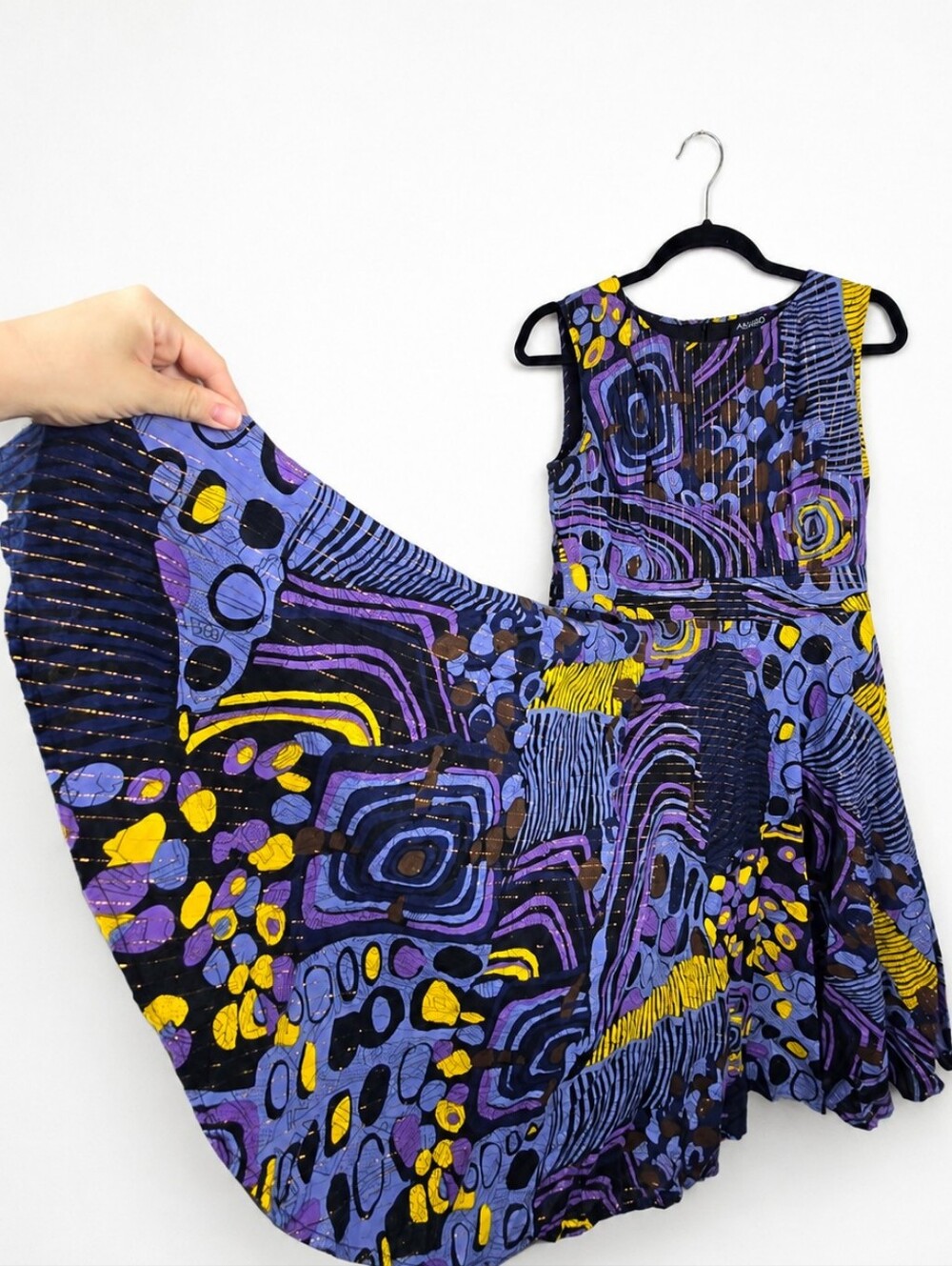 Ashro Emelie Dress 10 Purple Metallic Afrocentric Fit Flare Cotton Midi